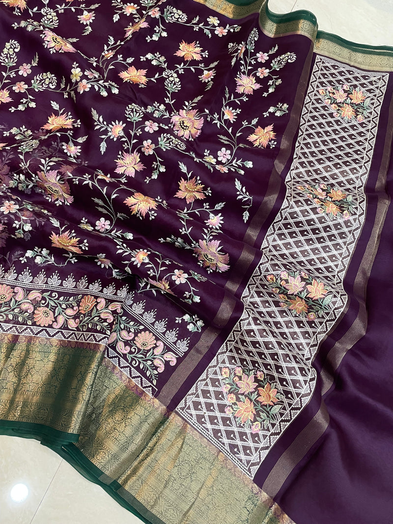 Pure organza Chikankari Handloom Banarasi Saree - The Handlooms