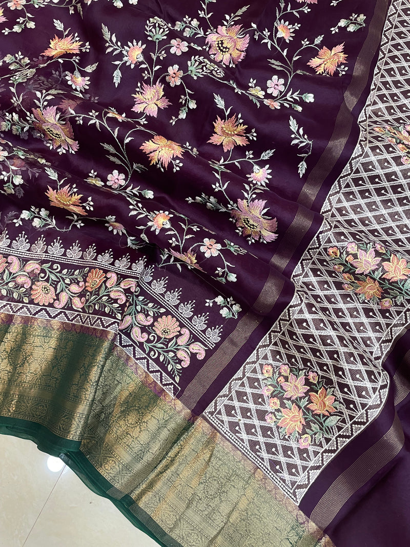 Pure organza Chikankari Handloom Banarasi Saree - The Handlooms