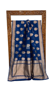 German Blue Nita Ambani Pure Katan Silk Banarasi Handloom Saree - All Over Boota Work With Meenakari - The Handlooms