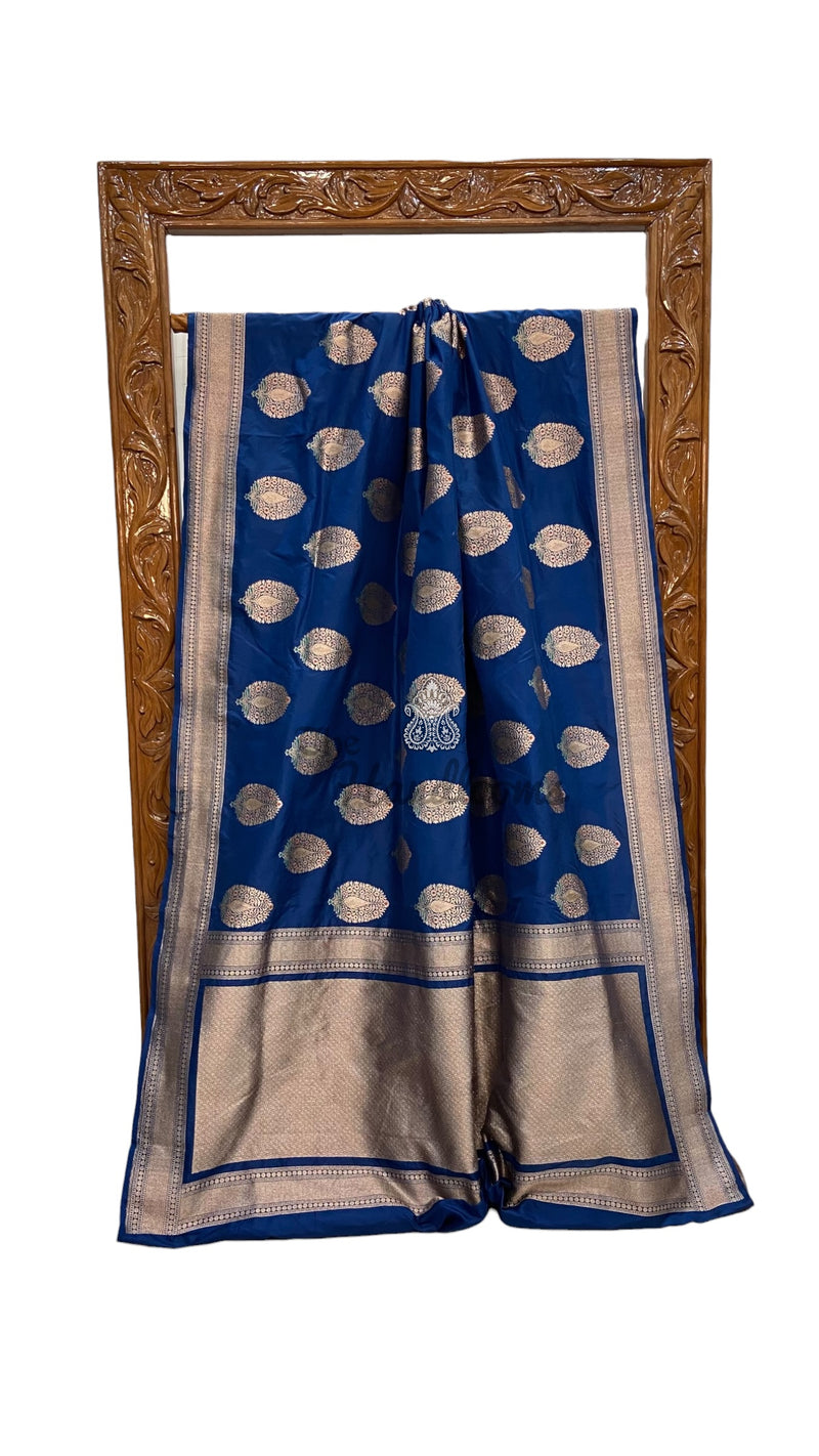 German Blue Nita Ambani Pure Katan Silk Banarasi Handloom Saree - All Over Boota Work With Meenakari - The Handlooms