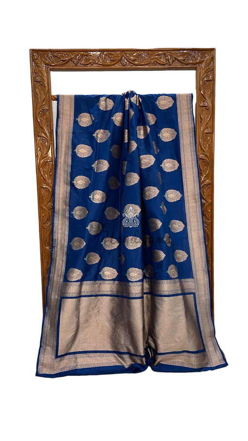 German Blue Nita Ambani Pure Katan Silk Banarasi Handloom Saree - All Over Boota Work With Meenakari - The Handlooms