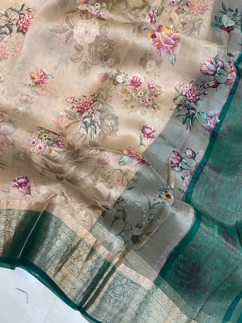 Pure Organza digital print Handloom Banarasi Saree - The Handlooms