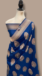 German Blue Nita Ambani Pure Katan Silk Banarasi Handloom Saree - All Over Boota Work With Meenakari - The Handlooms