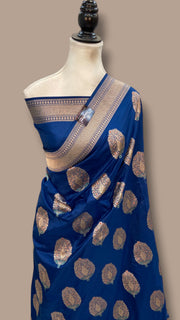 German Blue Nita Ambani Pure Katan Silk Banarasi Handloom Saree - All Over Boota Work With Meenakari - The Handlooms