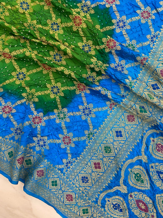 Pure Dupion Silk Bandhej Banarasi Saree - Meenakari