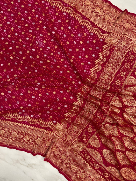 Pure Georgette Banarasi Bandhej Handloom Saree