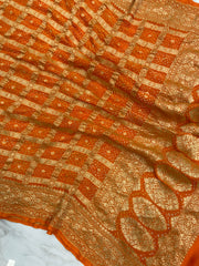 Pure Georgette Banarasi Bandhej Handloom Dupatta - The Handlooms