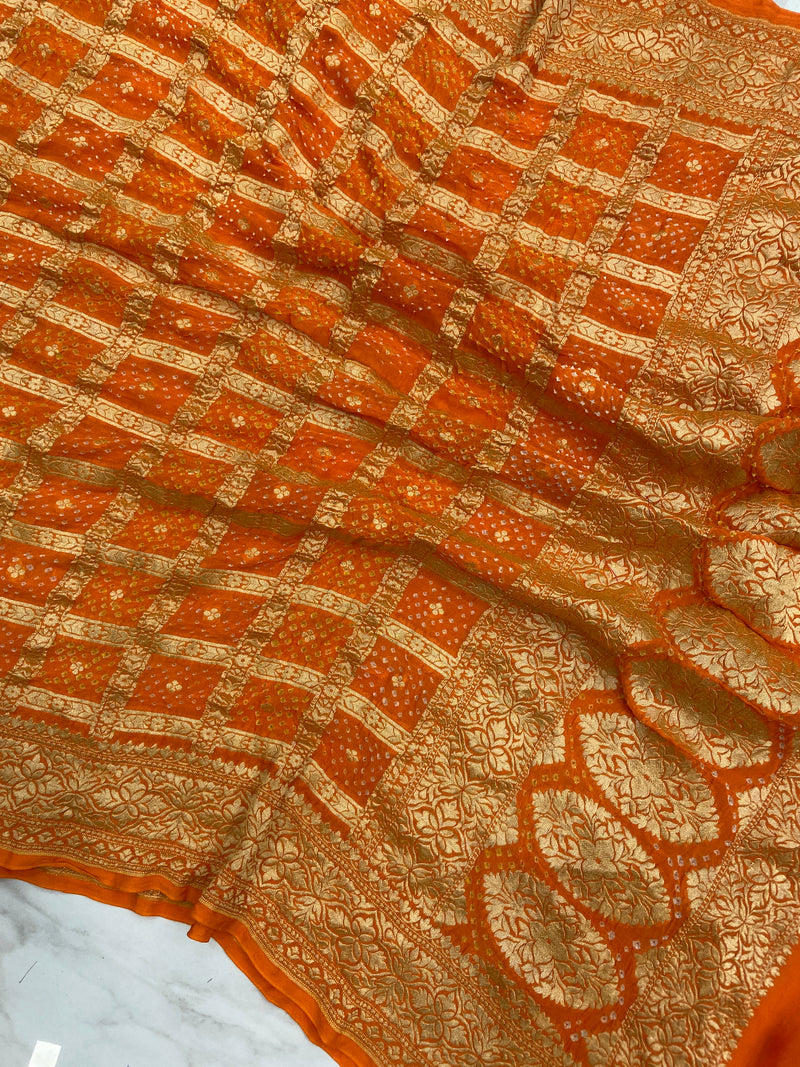 Pure Georgette Banarasi Bandhej Handloom Dupatta - The Handlooms