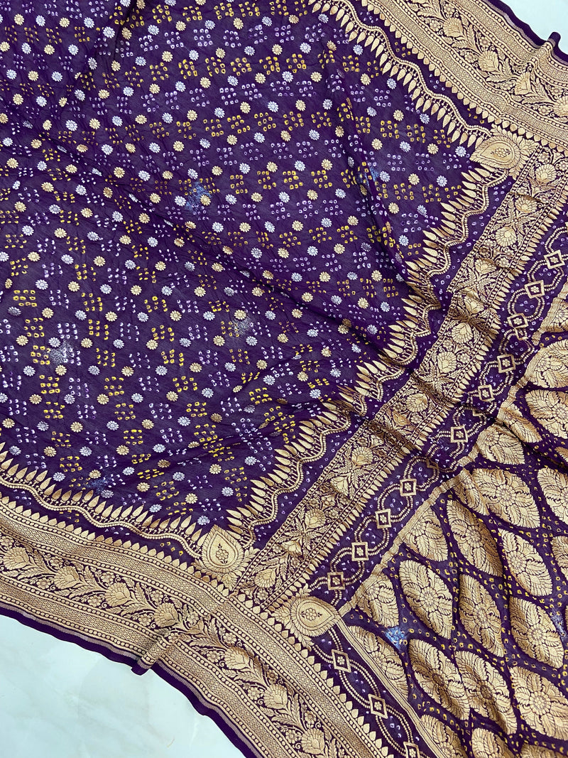 Pure Georgette Banarasi Bandhej Handloom Saree - The Handlooms