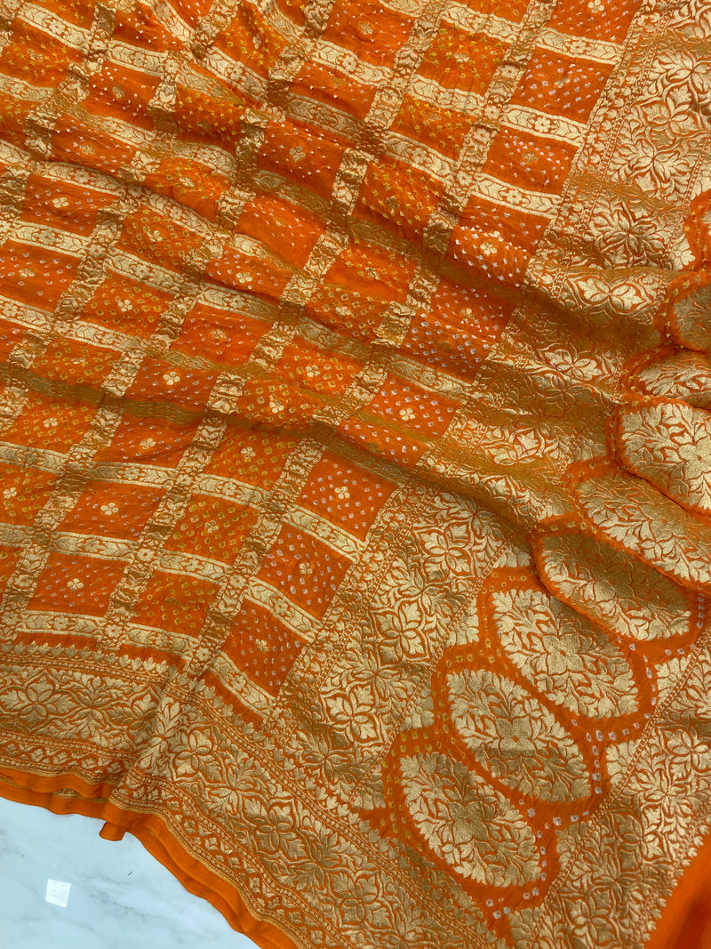 Pure Georgette Banarasi Bandhej Handloom Dupatta - The Handlooms