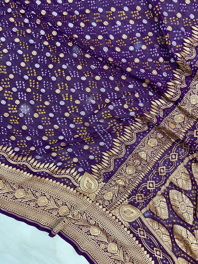 Pure Georgette Banarasi Bandhej Handloom Saree - The Handlooms
