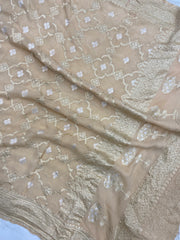 Pure Khaddi Georgette Dupatta - Gold Zari - The Handlooms