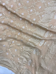 Pure Khaddi Georgette Dupatta - Gold Zari - The Handlooms