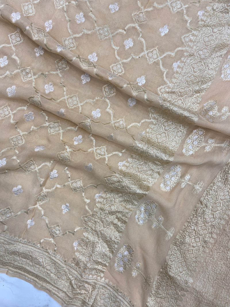 Pure Khaddi Georgette Dupatta - Gold Zari - The Handlooms