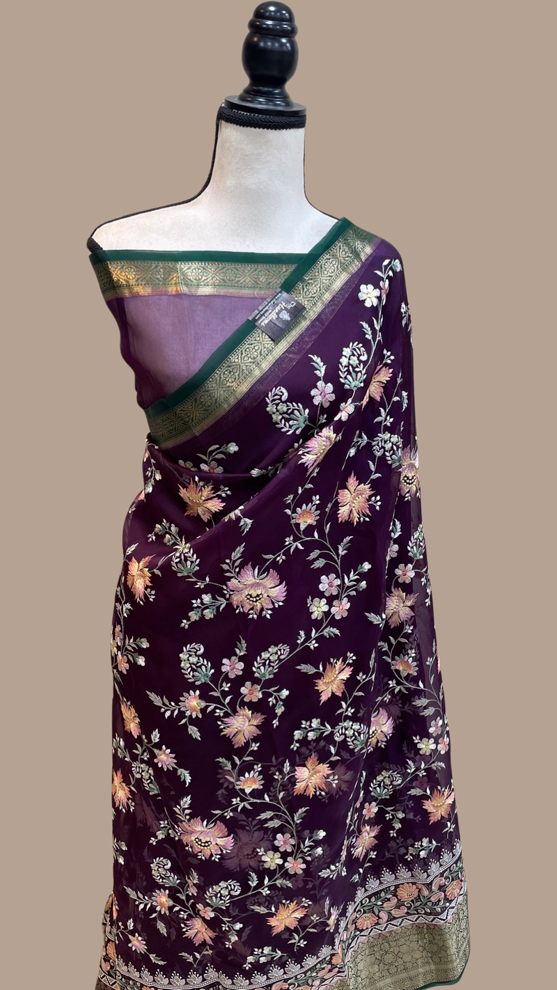 Pure organza Chikankari Handloom Banarasi Saree - The Handlooms