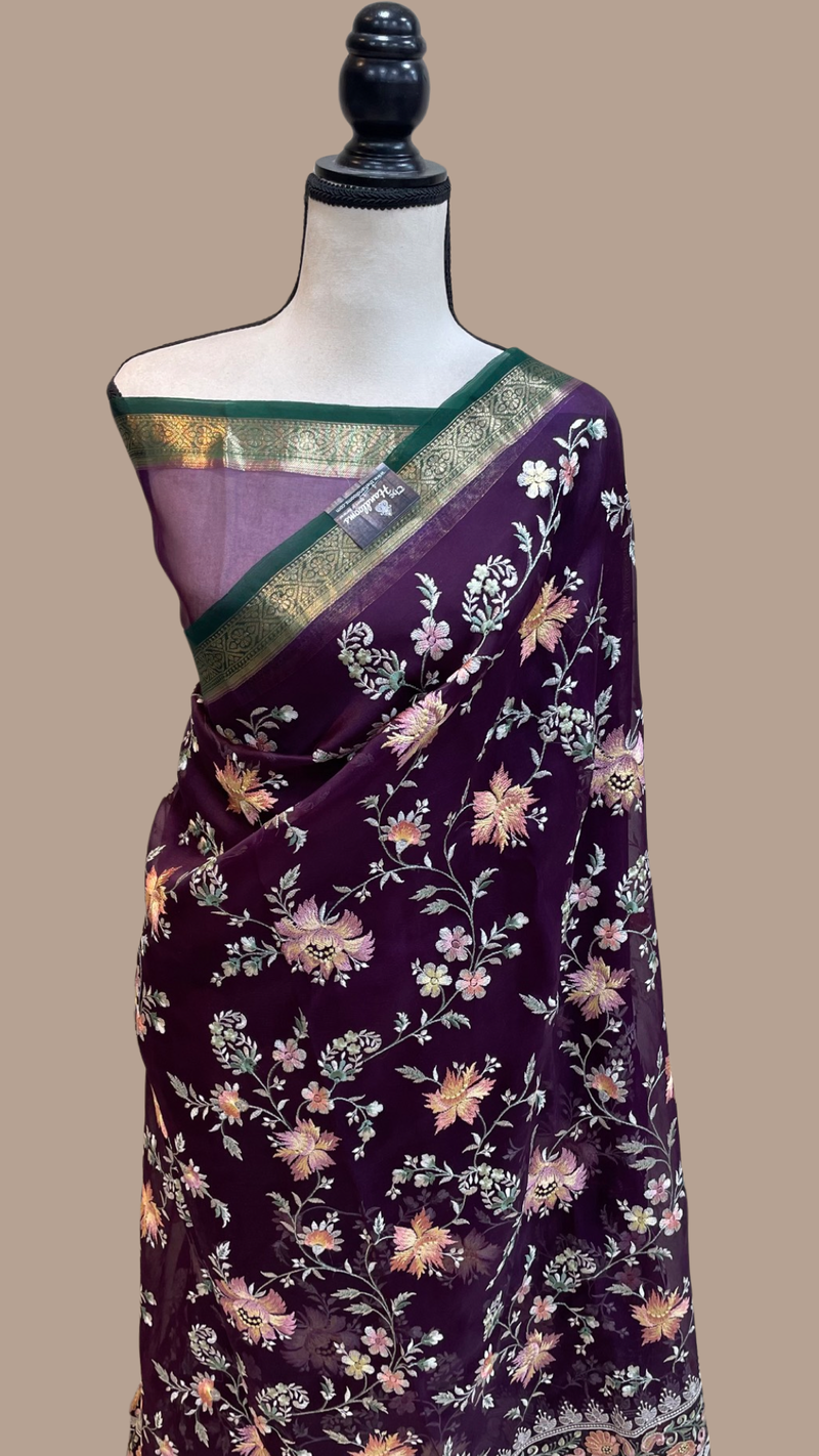 Pure organza Chikankari Handloom Banarasi Saree - The Handlooms