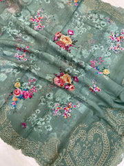 Pure Georgette  Digital Print with Chikankari Handloom Banarasi Saree - The Handlooms