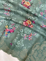 Pure Georgette  Digital Print with Chikankari Handloom Banarasi Saree - The Handlooms
