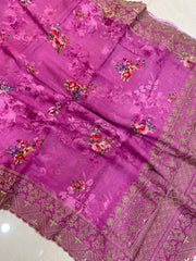 Pure Georgette  Digital Print with Chikankari Handloom Banarasi Saree - The Handlooms