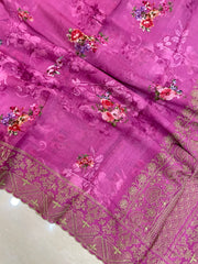 Pure Georgette  Digital Print with Chikankari Handloom Banarasi Saree - The Handlooms
