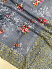Pure Georgette  Digital Print with Chikankari Handloom Banarasi Saree - The Handlooms
