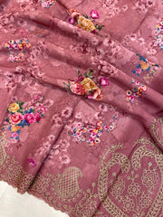 Pure Georgette  Digital Print with Chikankari Handloom Banarasi Saree - The Handlooms