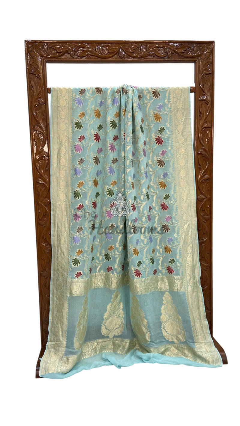 Pure Khaddi Georgette Handloom Banarasi Saree - All Over Jaal Work With Meenakari - The Handlooms