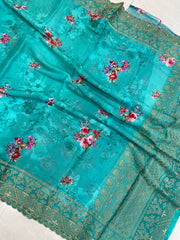 Pure Georgette  Digital Print with Chikankari Handloom Banarasi Saree - The Handlooms