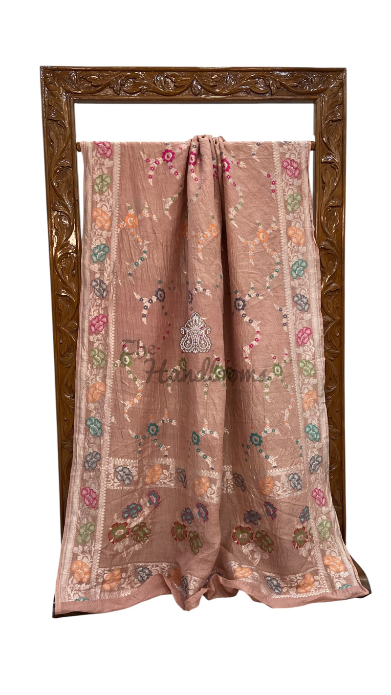 Pure Tussar Georgette Handloom Banarasi Saree With Meenakari - The Handlooms