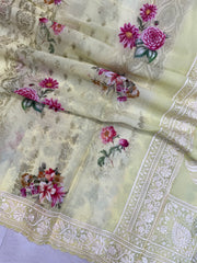 Pure Georgette  Digital Print with Chikankari Handloom Banarasi Saree - The Handlooms