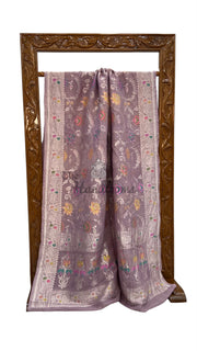 Pure Tussar Georgette Handloom Banarasi Saree With Meenakari - The Handlooms