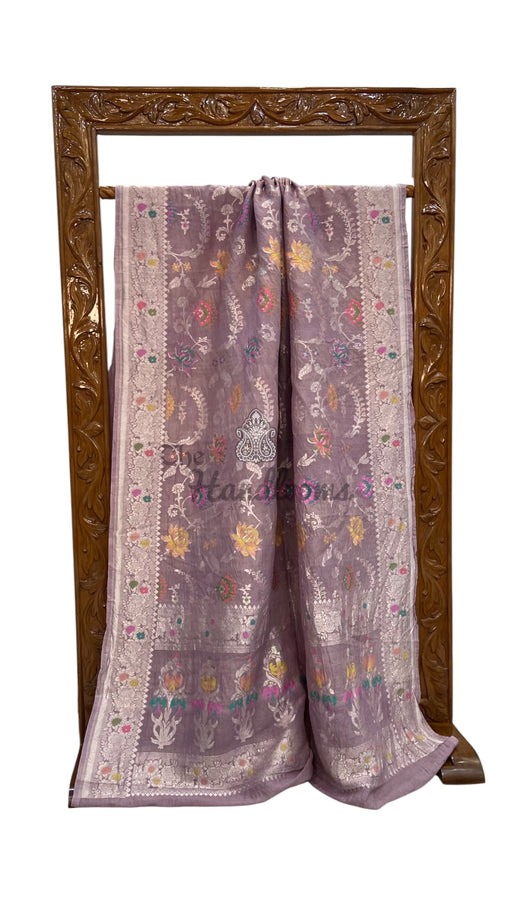 Pure Tussar Georgette Handloom Banarasi Saree With Meenakari - The Handlooms