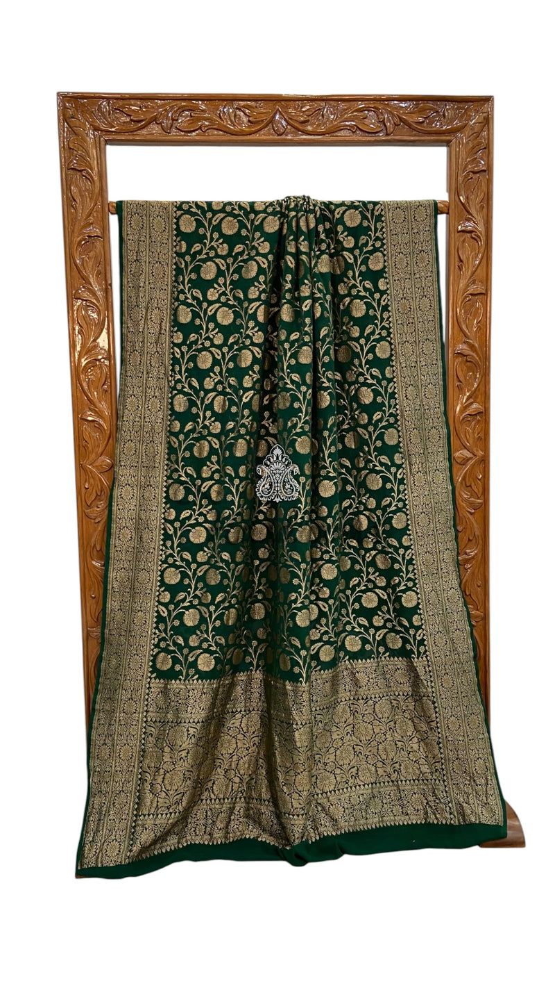Pure Khaddi Georgette Handloom Banarasi Saree - Antique Zari - The Handlooms