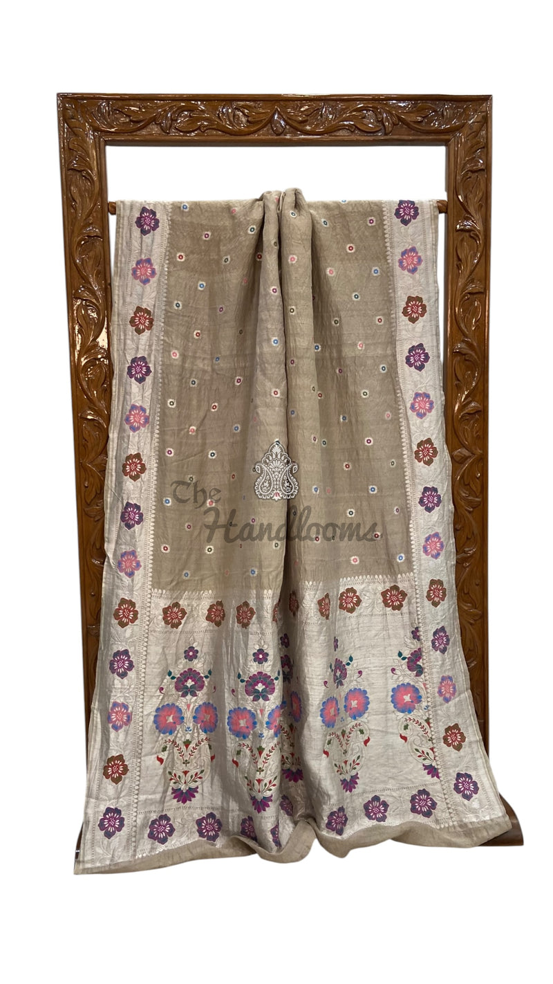 Pure Tussar Georgette Handloom Banarasi Saree With Meenakari - The Handlooms