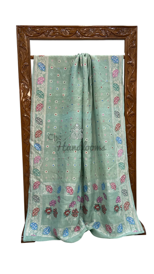 Pure Tussar Georgette Handloom Banarasi Saree With Meenakari - The Handlooms
