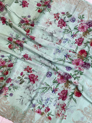 Pure Georgette  Digital Print with Chikankari Handloom Banarasi Saree - The Handlooms