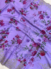 Pure Georgette  Digital Print with Chikankari Handloom Banarasi Saree - The Handlooms