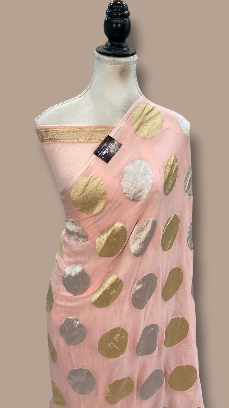 Pure Khaddi Georgette Handloom Banarasi Saree - All Over Sona Roopa Boota Work - The Handlooms