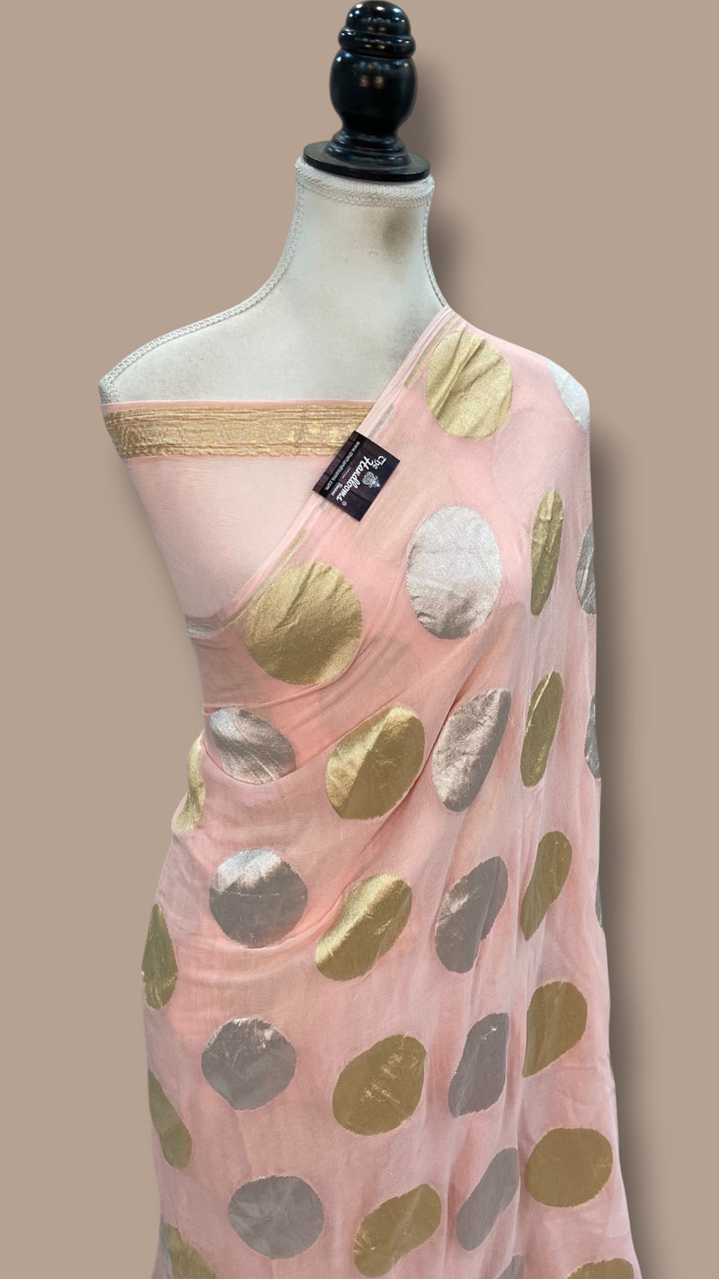 Pure Khaddi Georgette Handloom Banarasi Saree - All Over Sona Roopa Boota Work - The Handlooms