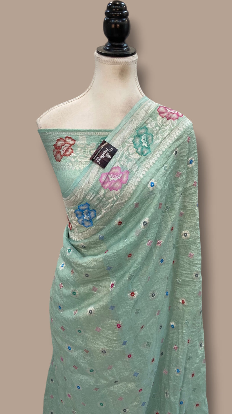 Pure Tussar Georgette Handloom Banarasi Saree With Meenakari - The Handlooms