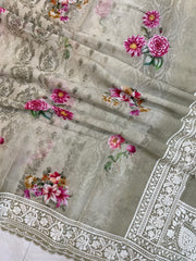 Pure Georgette  Digital Print with Chikankari Handloom Banarasi Saree - The Handlooms