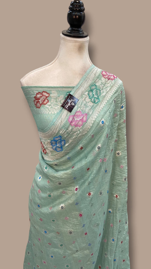 Pure Tussar Georgette Handloom Banarasi Saree With Meenakari - The Handlooms