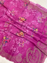 Pure Georgette  Digital Print with Chikankari Handloom Banarasi Saree - The Handlooms
