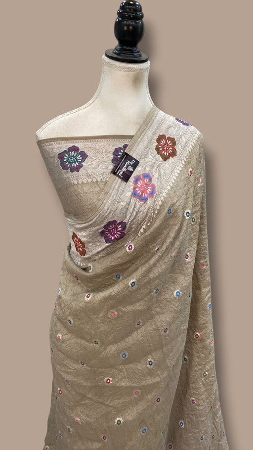 Pure Tussar Georgette Handloom Banarasi Saree With Meenakari - The Handlooms