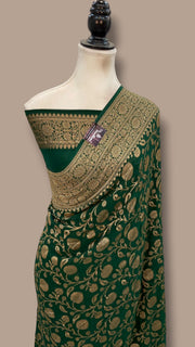 Pure Khaddi Georgette Handloom Banarasi Saree - Antique Zari - The Handlooms