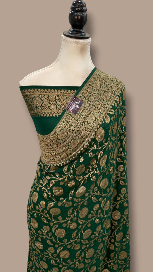 Pure Khaddi Georgette Handloom Banarasi Saree - Antique Zari - The Handlooms