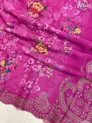 Pure Georgette  Digital Print with Chikankari Handloom Banarasi Saree - The Handlooms
