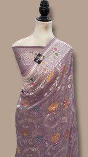 Pure Tussar Georgette Handloom Banarasi Saree With Meenakari - The Handlooms