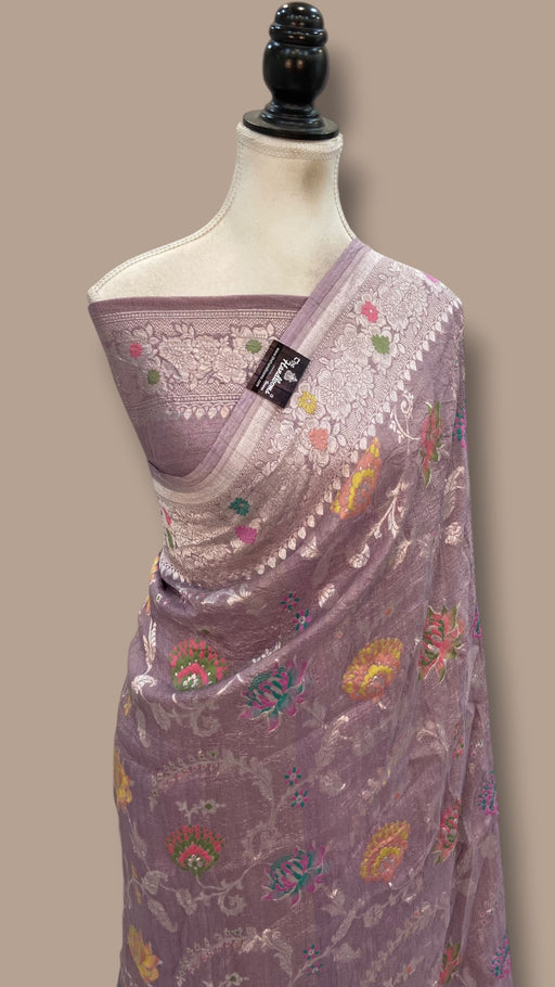 Pure Tussar Georgette Handloom Banarasi Saree With Meenakari - The Handlooms