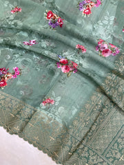 Pure Georgette  Digital Print with Chikankari Handloom Banarasi Saree - The Handlooms
